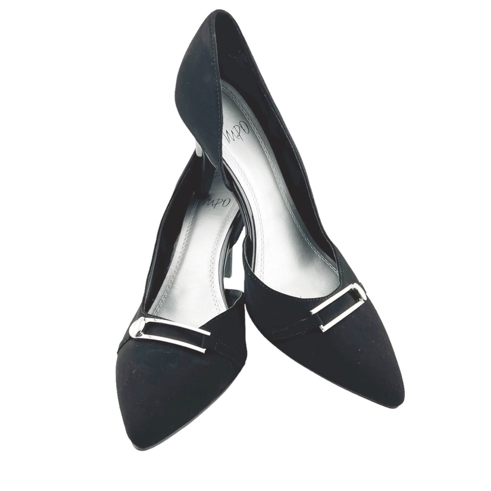 Impo Topanga D'Orsay Faux Suede Pumps Womens 10M Black Silver Party Dressy Heels